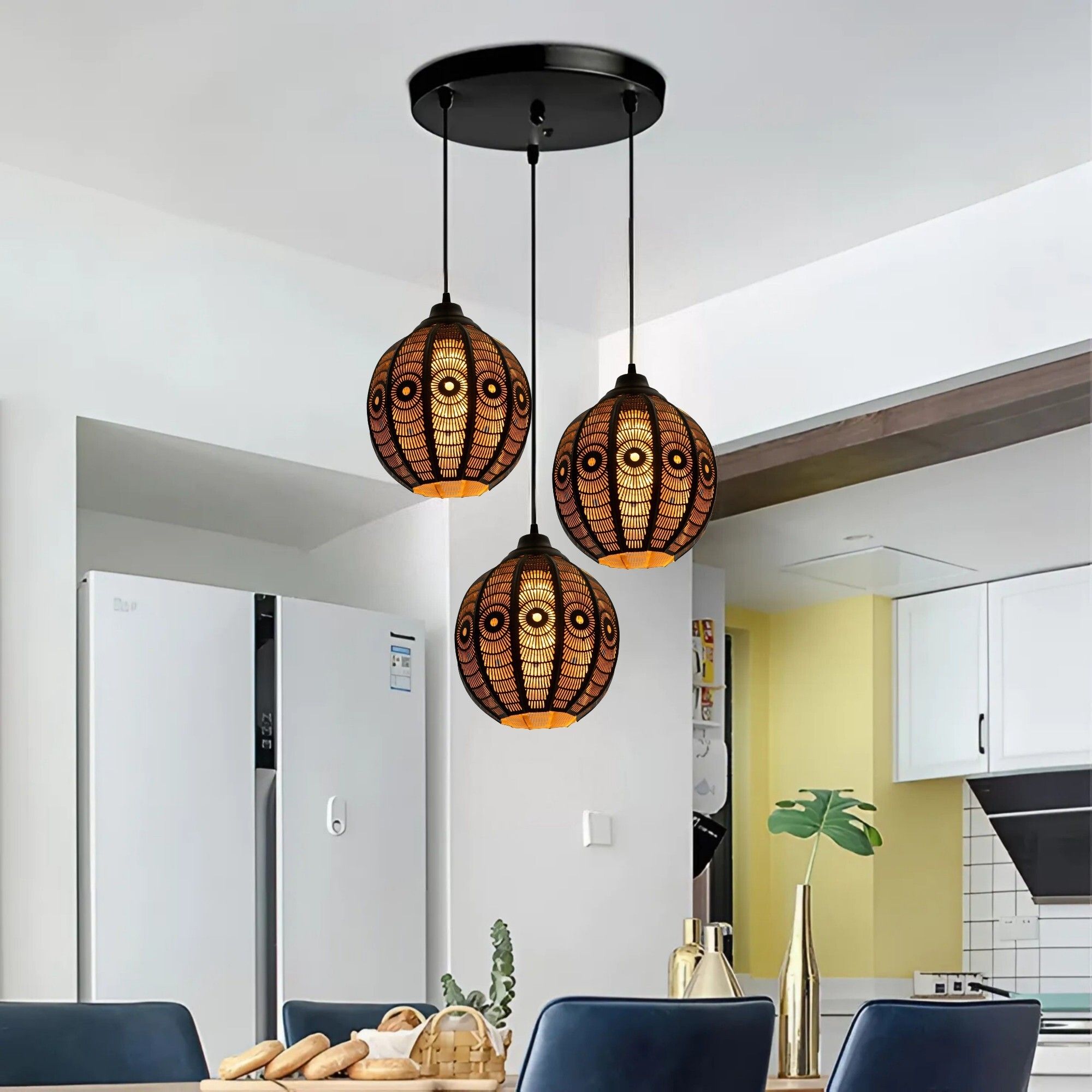 GLOMZY Metal Laser Cutting Pendant Hanging 3Lamp Set, without Bulb Pack of 1 Ceiling Light Ceiling Lamp-picture-29