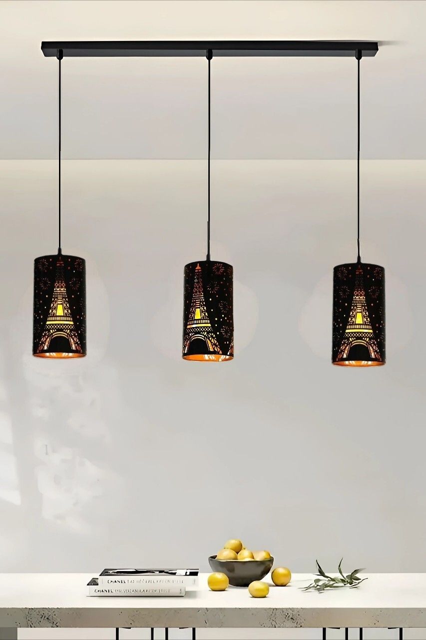 GLOMZY Paris Tower 3-Light Linear Cluster Hanging Ceiling Lamp with Bulbs SET 1 Pendant Lamp Ceiling Lamp-image-44