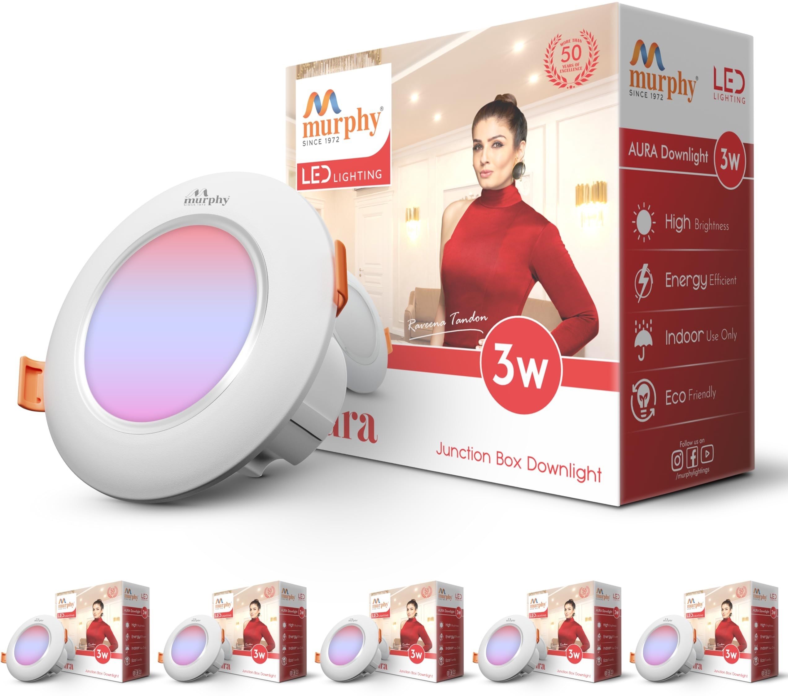 3W Aura LED Deep Junction Box Light, 3-in-1 Color (Red/Blue/Pink), Pack of 6 Ceiling Light Ceiling Lamp-image-49