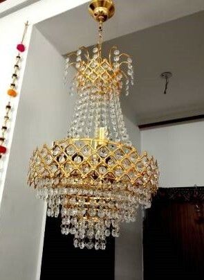 WITH BULB Glass octagon Beads Acid FLELTJHUBSZ_1 Jhumar Light For Chandelier Ceiling Lamp