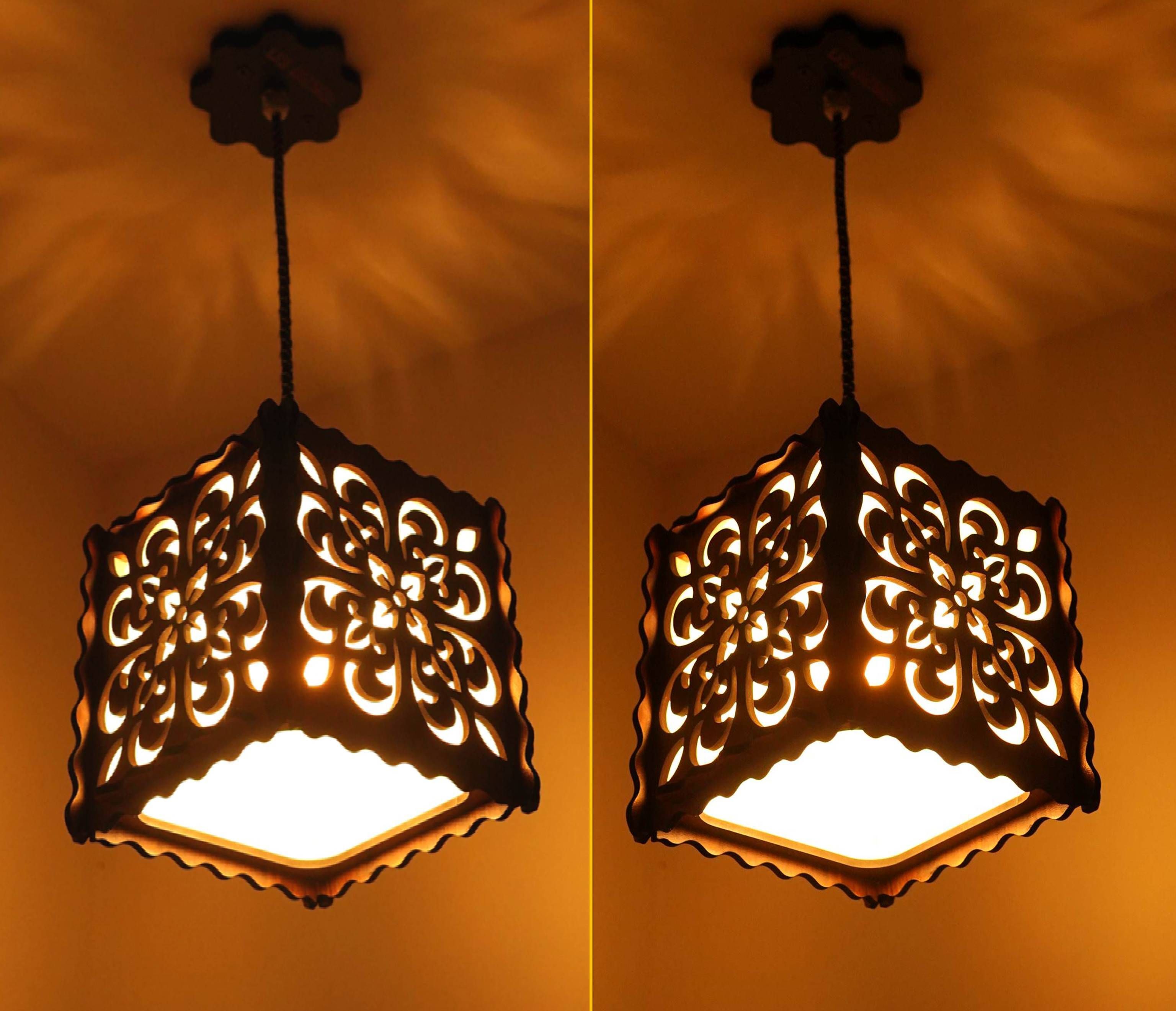2500 Wooden Ceiling Light ( 2 Lamp Set With Bulb ) Night Lamp For Home Decor Pendants Ceiling Lamp