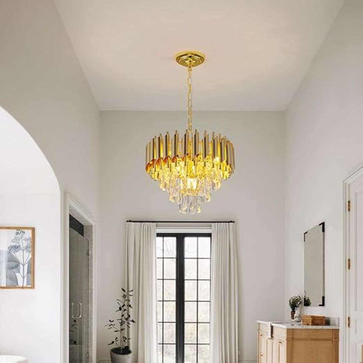 lk store Luxury 3-Tiers Crystal Chandelier – 300mm Gold Finish with LED Lighting Gold Chandelier Ceiling Lamp-picture-21