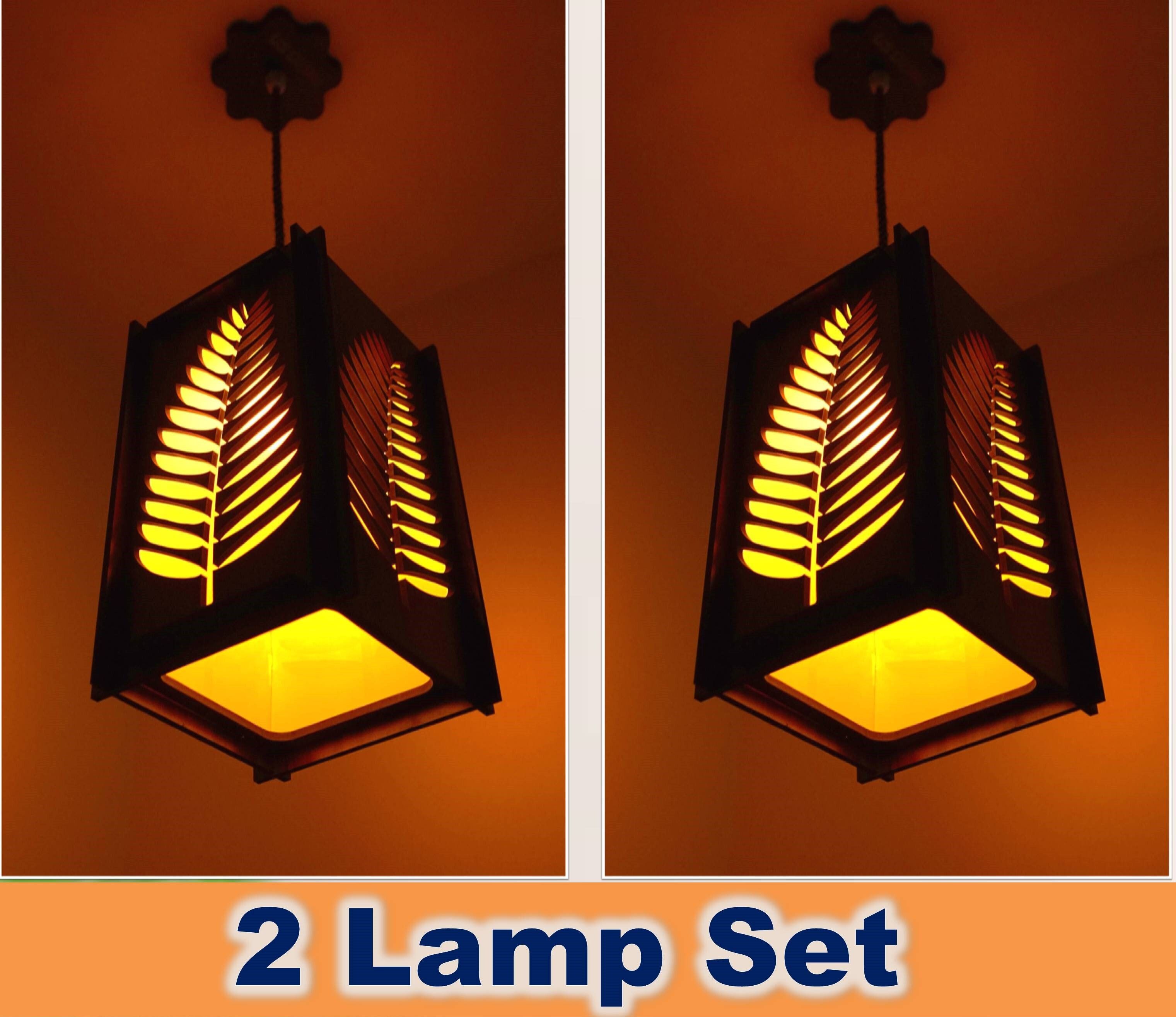 us dzire 2433 Sweet Leaf ( 2 Lamp Set ) Wooden Hanging Light Antique For Home Decor, Pendants Ceiling Lamp-picture-26