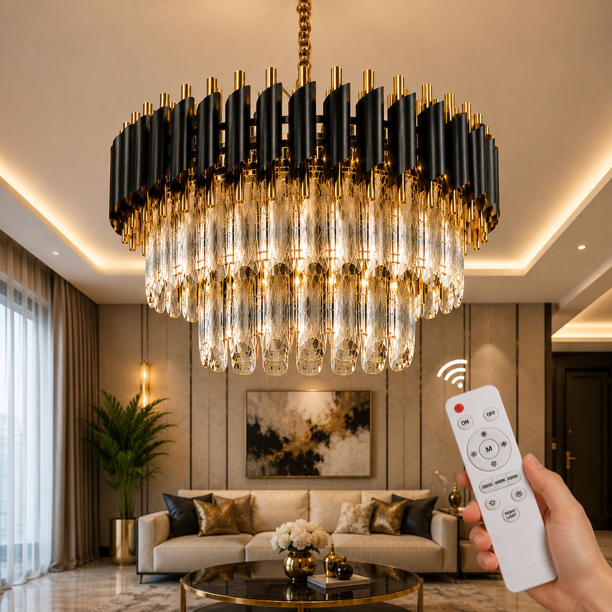 300MM Light Moving LED Crystal Chandelier with Remote Control (Black,Gold) Chandelier Ceiling Lamp-image-15