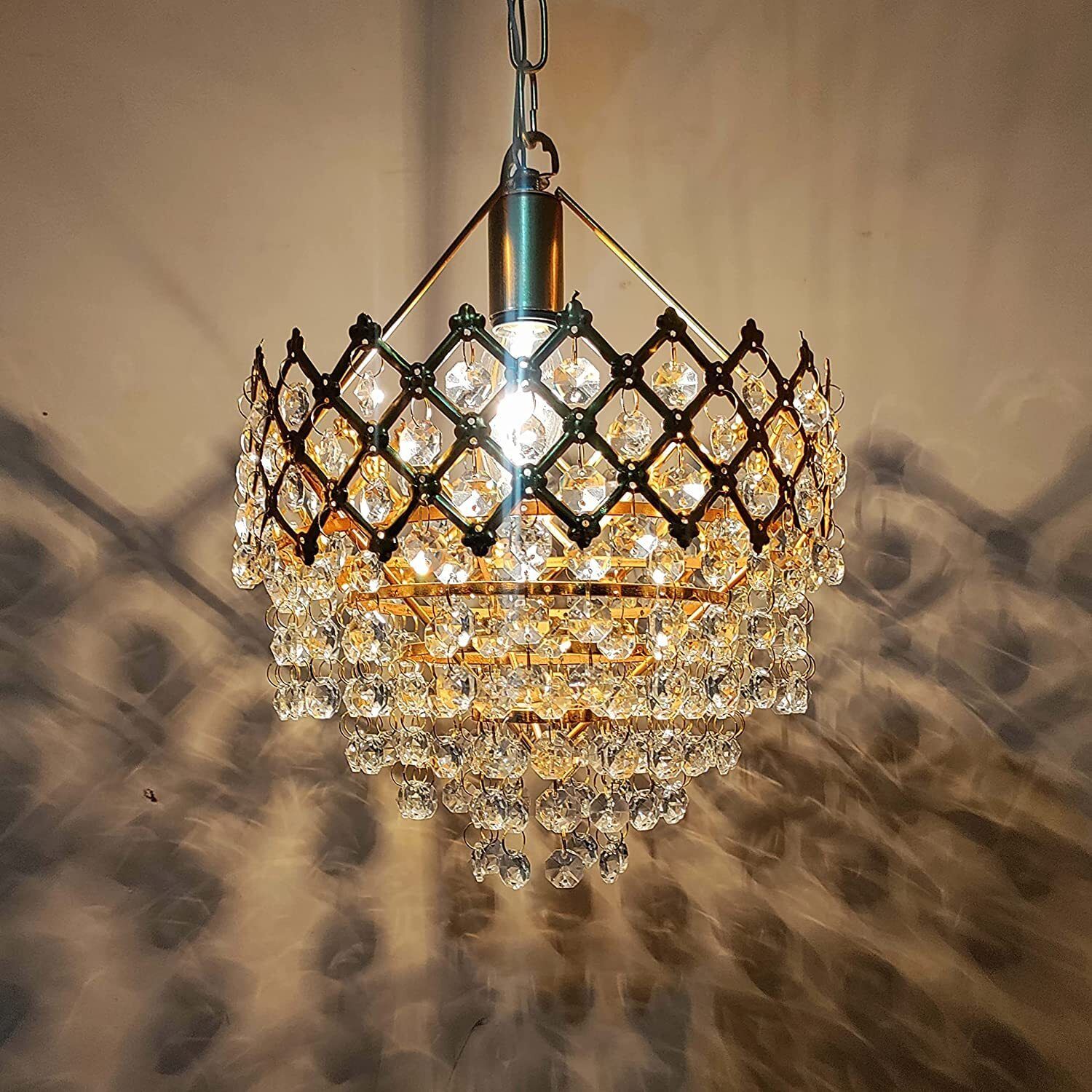 Golden Color Crystal Jhumar Hanging Light Flush Mount Ceiling Lamp Chandelier Ceiling Lamp