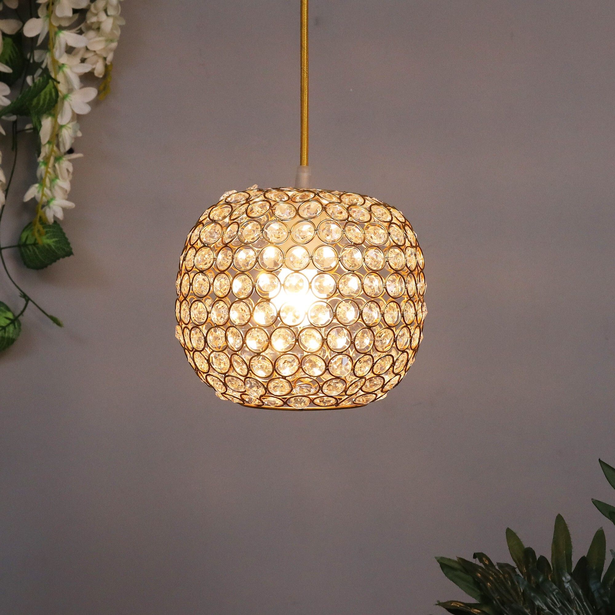"Hanging golden crystal pendant light, Classic Floral Adjustable Pendant Light Fixture for Kitchen Dinning Room Bedroom, Melon " Pendants Ceiling Lamp-image-3