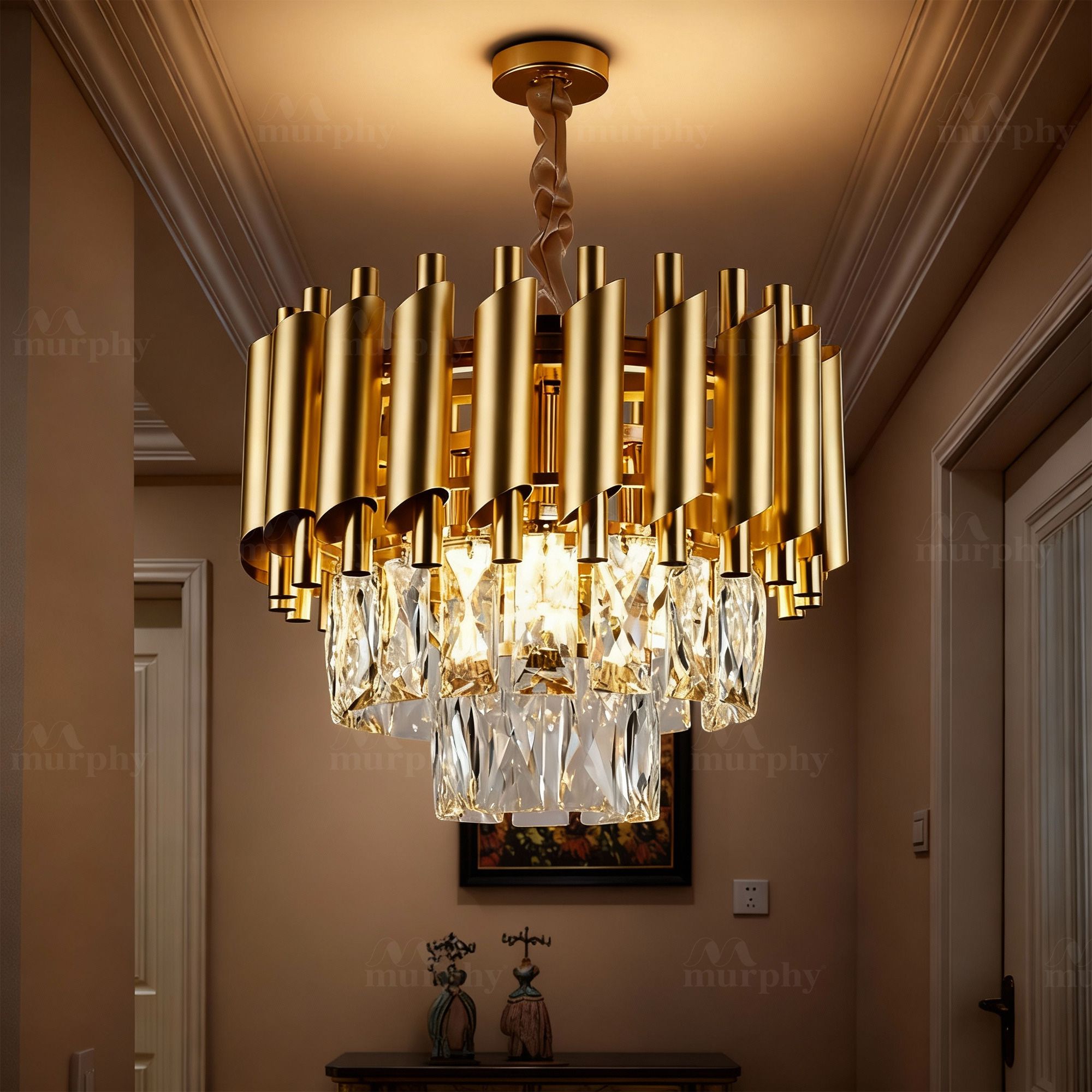 Golden Mamba Gold Crystal Pendant Light with Metal Frame(300MM) Chandelier Ceiling Lamp-image-3