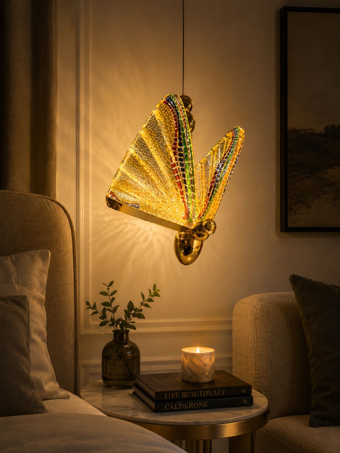 lampistry international RAINBOW Luxury Butterfly Hanging Pendant Light - Premium Gold Finish Multi-Color Ceiling Light Ceiling Lamp-picture-27