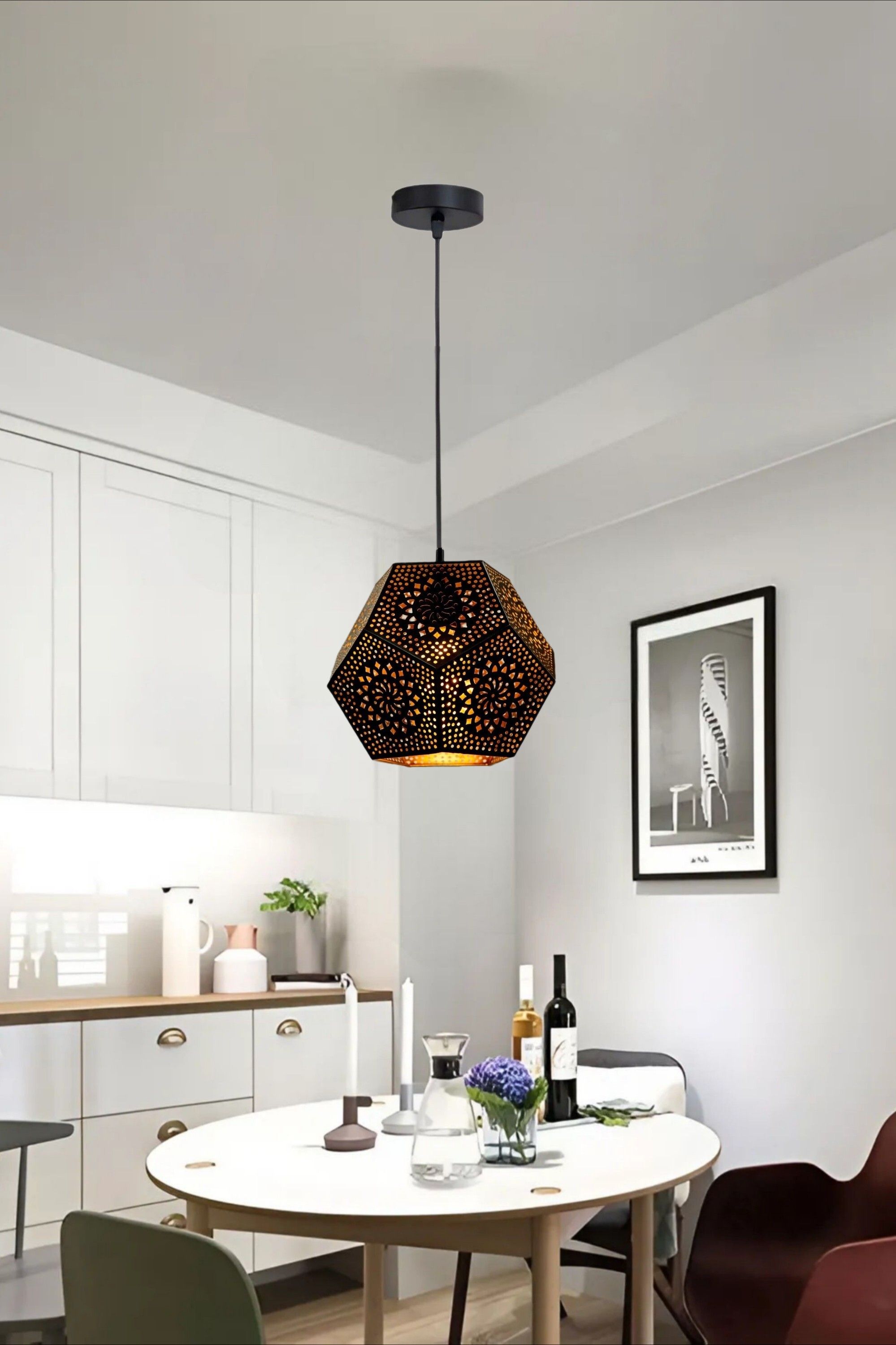 glomzy Metal Laser Cutting Design Round 3-Hanging Lamp, Without Bulb (Pack of 1) Ceiling Light Ceiling Lamp-picture-46