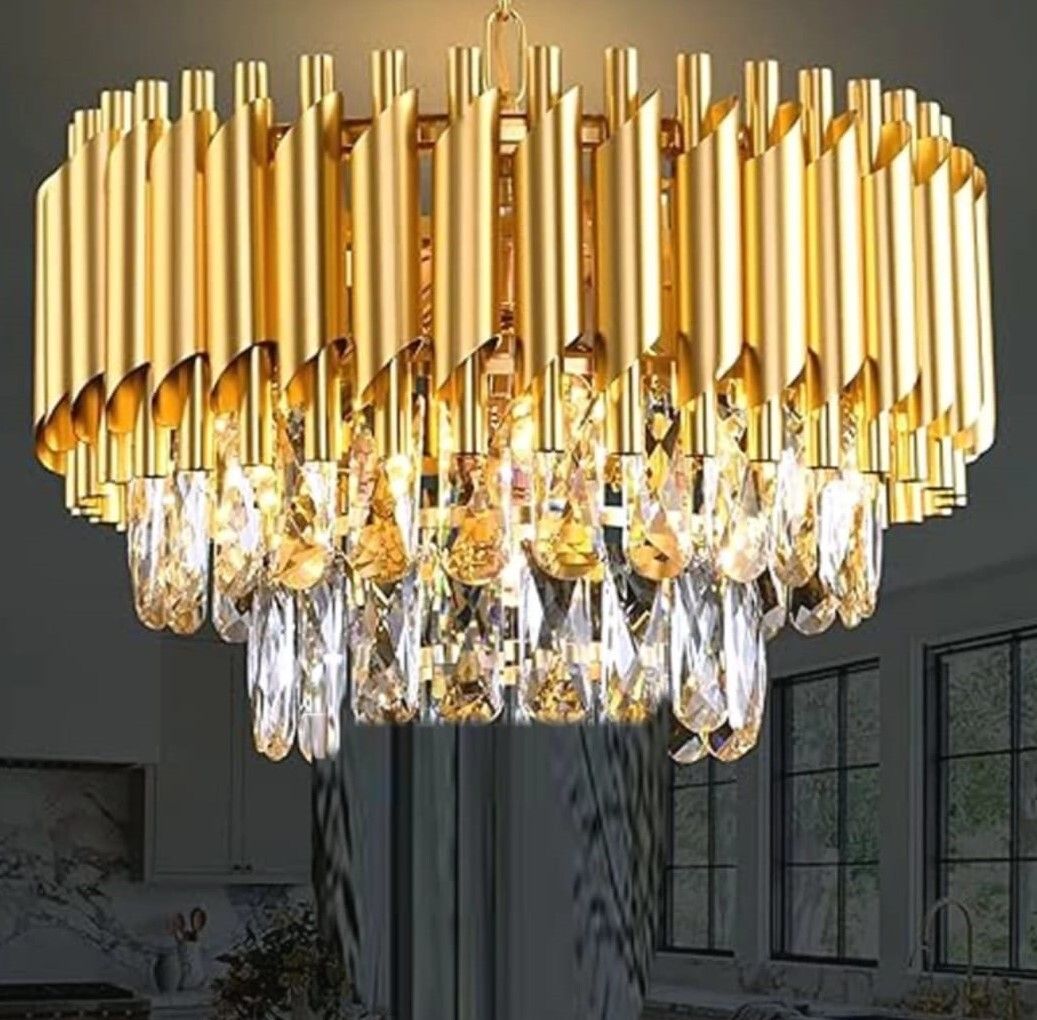 300 MM Gold Crystal Chandelier Light For Living Room Bed Room Hall Chandelier Ceiling Lamp