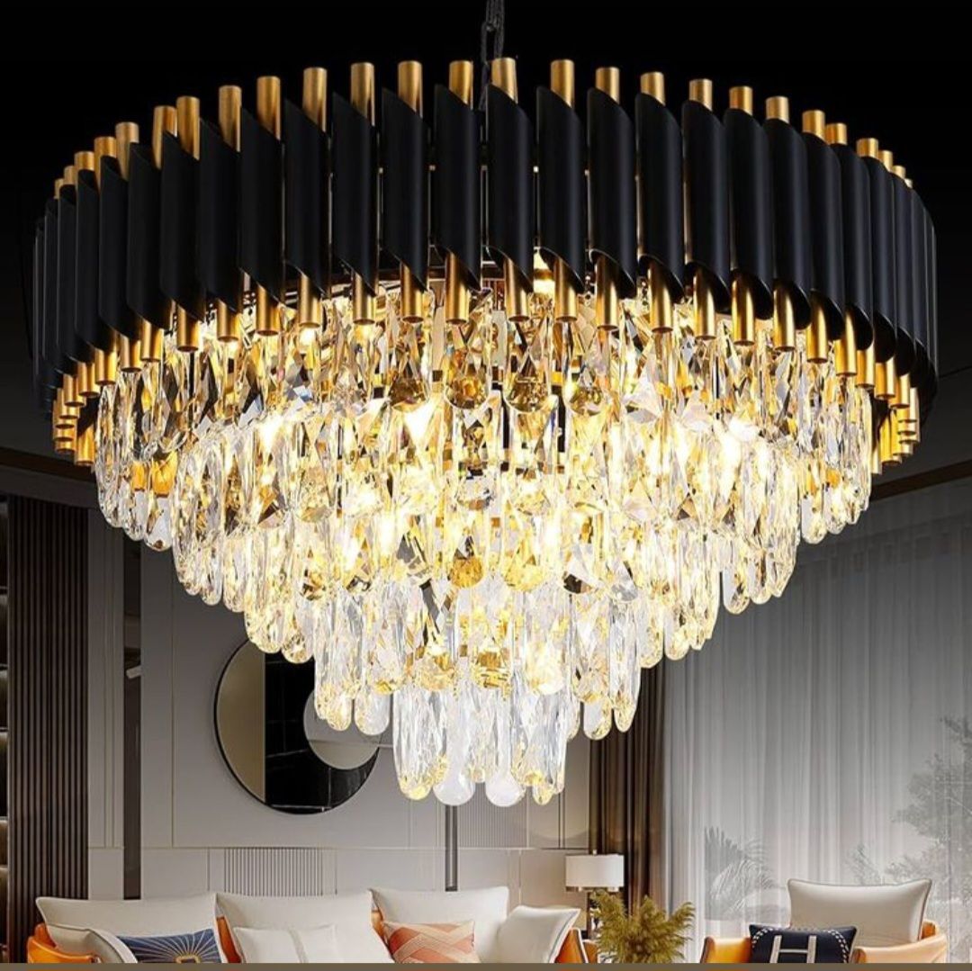 Crystal Modern Black Gold Polish 600mm Chandelier hanging ceiling light Chandelier Ceiling Lamp-image-46