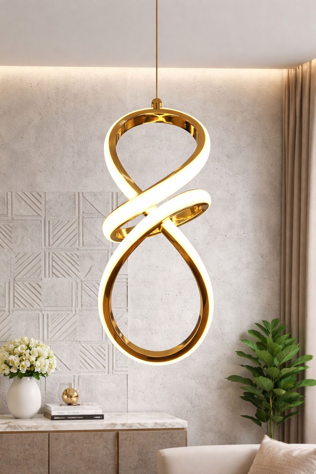 SWIATLO Modern Infinity LED Pendant Light, Elegant Gold Twisted Hanging Pendant Lamp Ceiling Lamp-picture-25