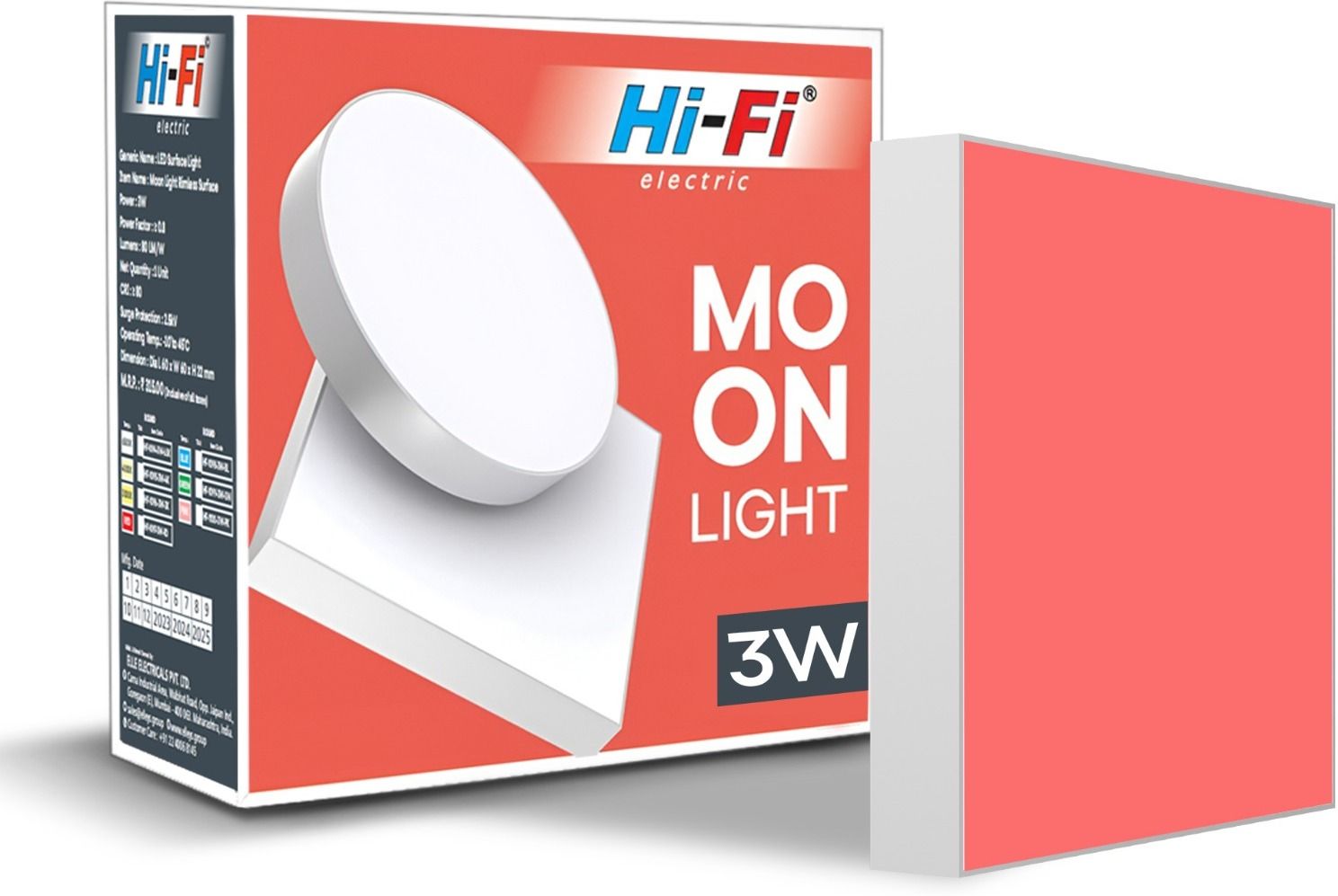 Moonlight 3W Rimless LED Surface Panel Square Light|240 Lumens|Red Light Ceiling Light Ceiling Lamp-image-33