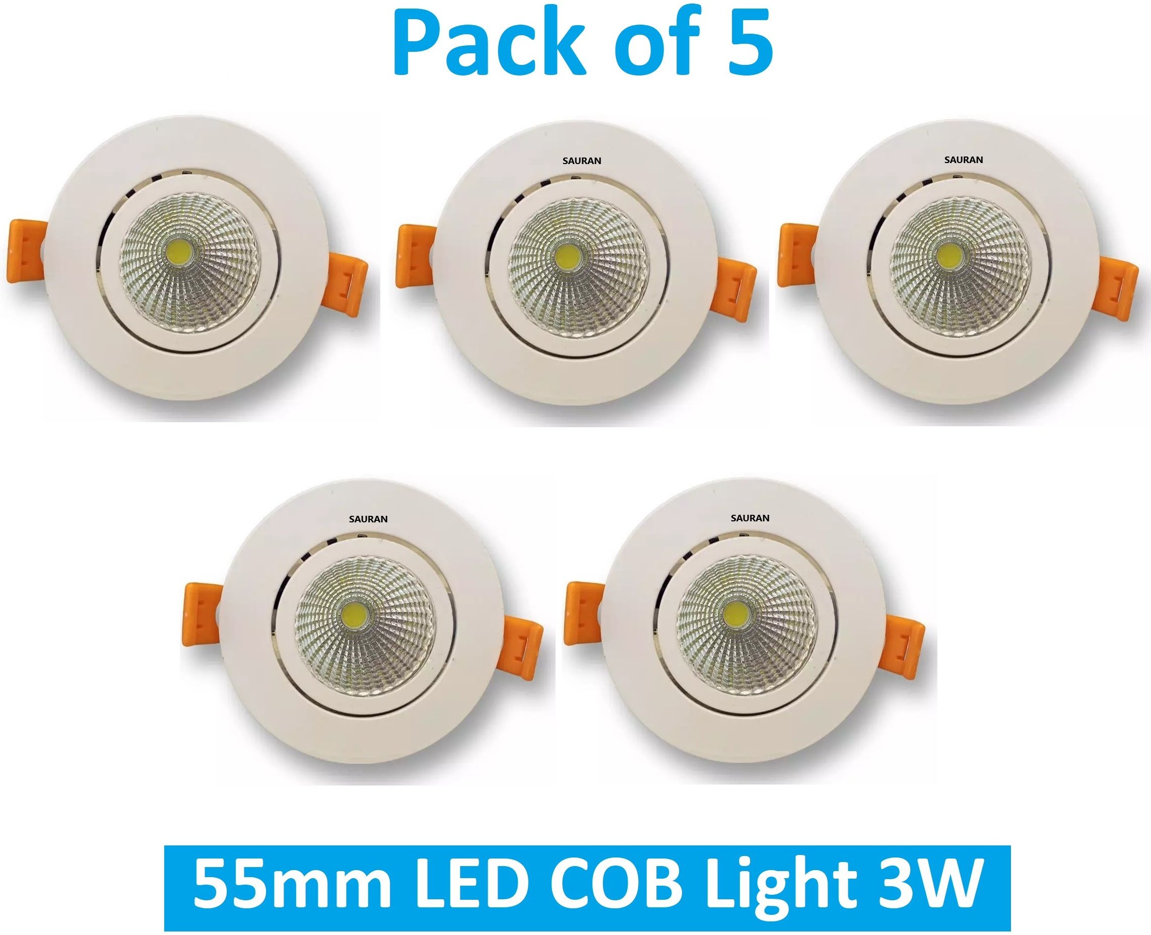 sauran Pack of 5 55mm LED COB Pure White Light 3W LEC10.3 (With Warranty) Ceiling Light Ceiling Lamp-picture-14