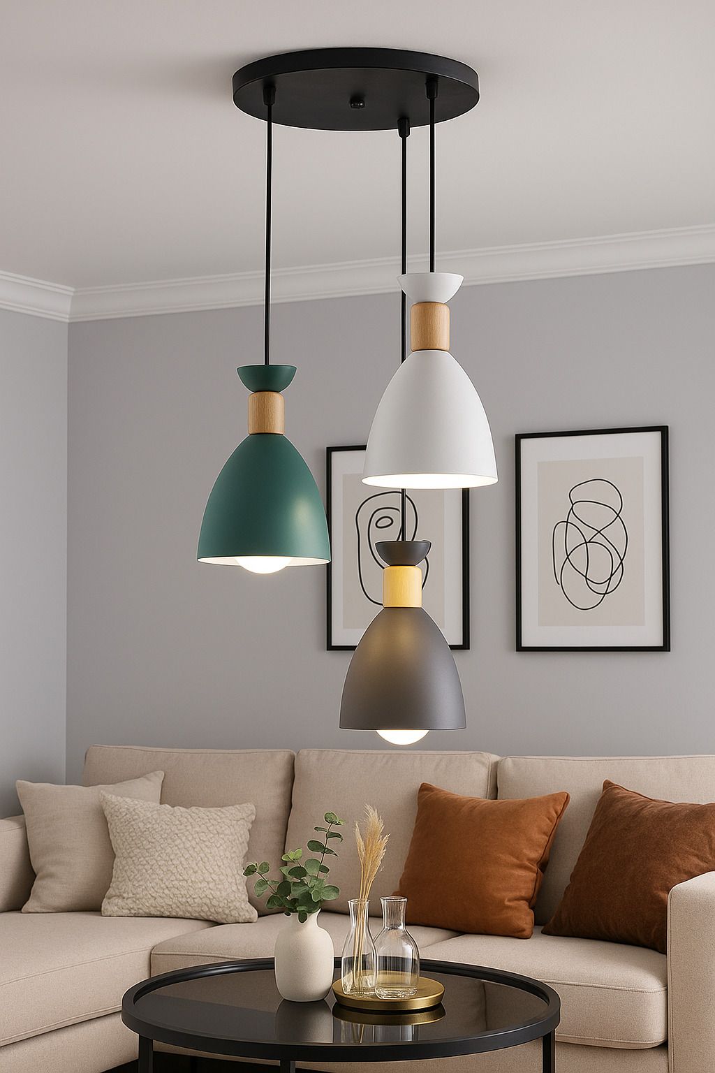 the ujalavista Nordic Macaron 3-Light Cluster Pendant Chandelier for Kitchen Island Dining. Ceiling Light Ceiling Lamp-picture-13