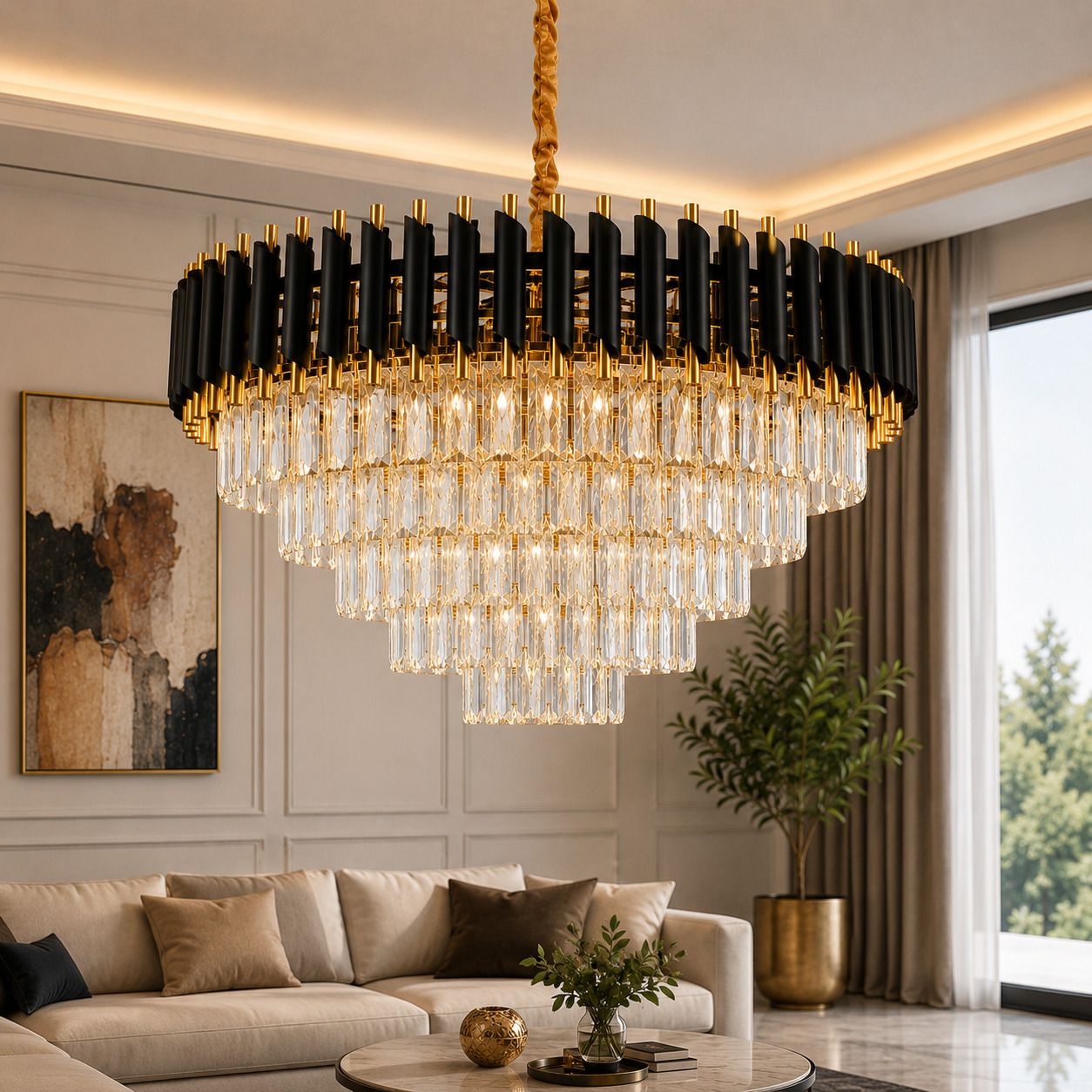 adwait Crystal Polish Metal 600mm Chandelier Light Pendant Jhoomar For Hall, Bedroom Chandelier Ceiling Lamp-picture-27