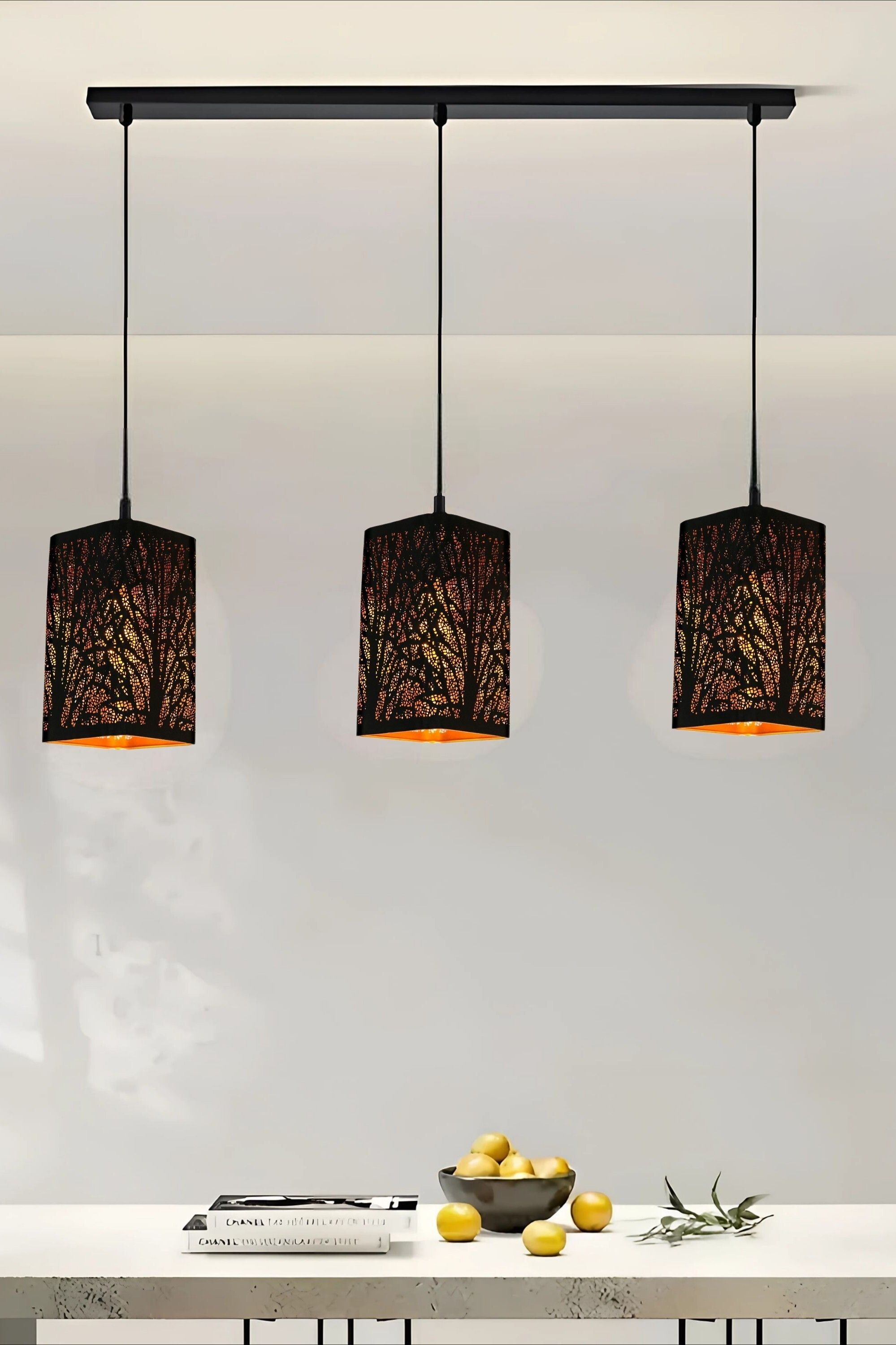 GLOMZY Black Forest Design Laser Cut Hanging 3Lamp Set, Without Bulb, Set of 1 Ceiling Light Ceiling Lamp-picture-39