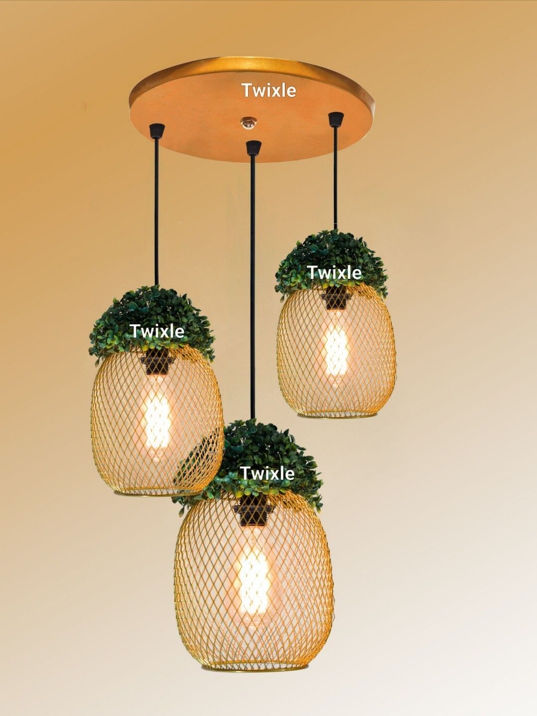 glomzy Metal Gold Green Grass Pineapple Shape Round Cluster H/L Light with bulbs Set 1 Ceiling Light Ceiling Lamp-picture-4