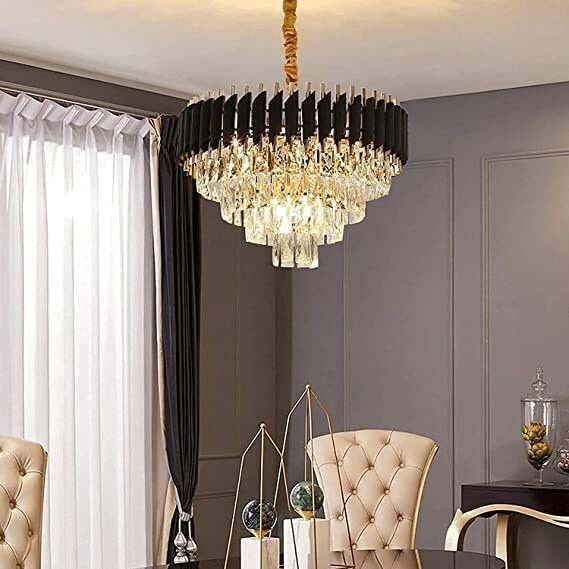 crystal Black Gold polish metal 600mm chandelier hanging ceiling pendant jhoomer Chandelier Ceiling Lamp-image-49