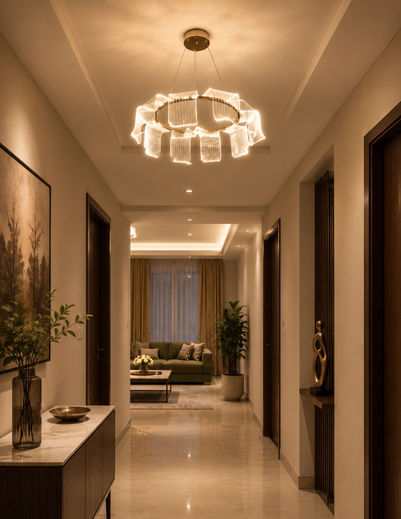 POWERLAM Modern Ring LED Chandelier | Acrylic | 3 Color Inbuilt LED | Gold Ceiling Light Ceiling Lamp-image-30