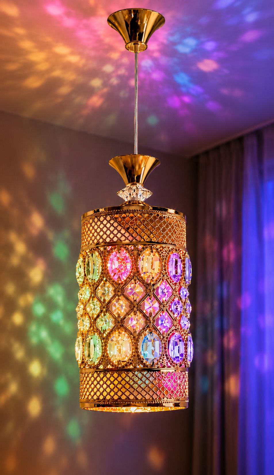 LED 9 Watt K9 Crystal Ceiling Lamp, Golden, 3 Colors Light by Switching On/Off, Pendant Lamp Ceiling Lamp-image-36