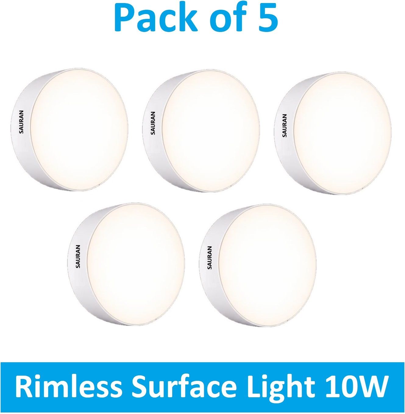 sauran Pack of 5 Rimless Surface Light 10W White RSL26.3 Ceiling Light Ceiling Lamp-picture-16