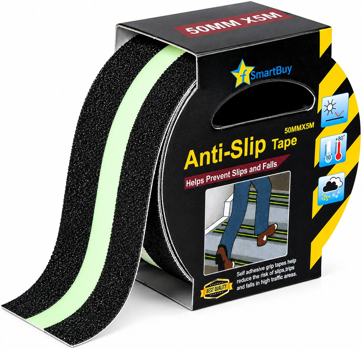 5 Meter Anti Slip Tape | Heavy Duty Non Skid Grip Tape | Radium Tap Glow in Dark Strip Highly Adhesive Safety Tape | Stairs Ladders Floors Steps Bathrooms Garages Factories Parking Anti Slip Grip Traction Tap (Manual)-image-44