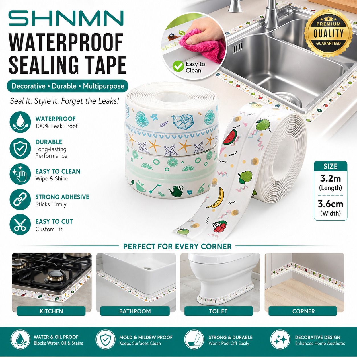 Waterproof Sink Sealing Tape Kitchen Bathroom Self Adhesive Leakproof Gap Strip 3 Meter Sealing Tape (Manual)-image-37