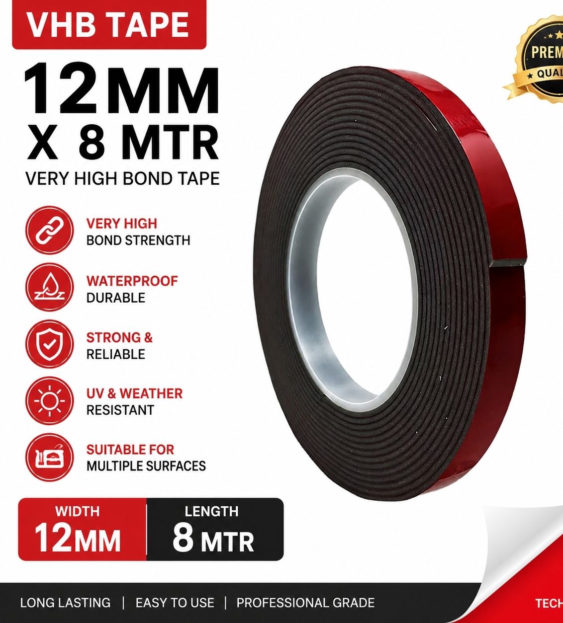 bartwal Double sided acrylic tape No dispenser type 7 Double sided tape, Acrylic Foam Adhesive Tape (Manual)-picture-11
