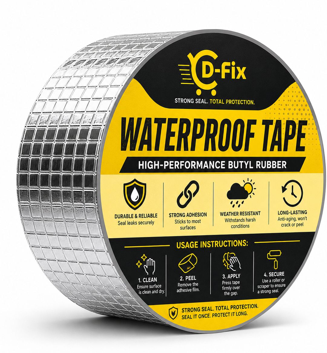 dfix Leakage repair waterproof tape Heavy Duty Leak Repair Sealant Tape Butyl Rubber, Aluminum Foil 2 Inch (5CM*5M) (Manual)-picture-26
