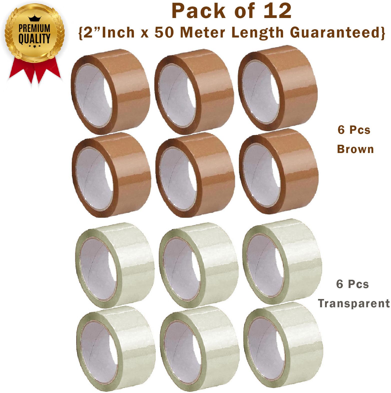 Brown Transparent Adhesive Tape (Pack of 12) 48mm x 50 Meter Length Guaranteed Self Adhesive Tape (Manual)-image-1