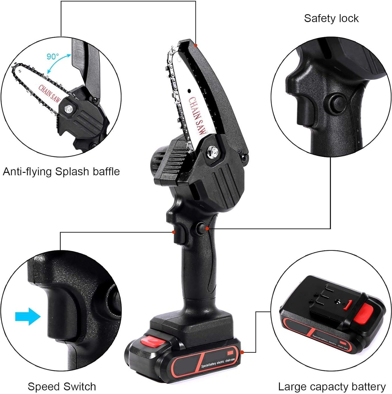 48W Battery Powered Chainsaw with 2 Battery Packs Handheld Small Mini Electric Chain Saw, 2 Pcs Rechargeable Battery Cordless Chainsaw-image-5