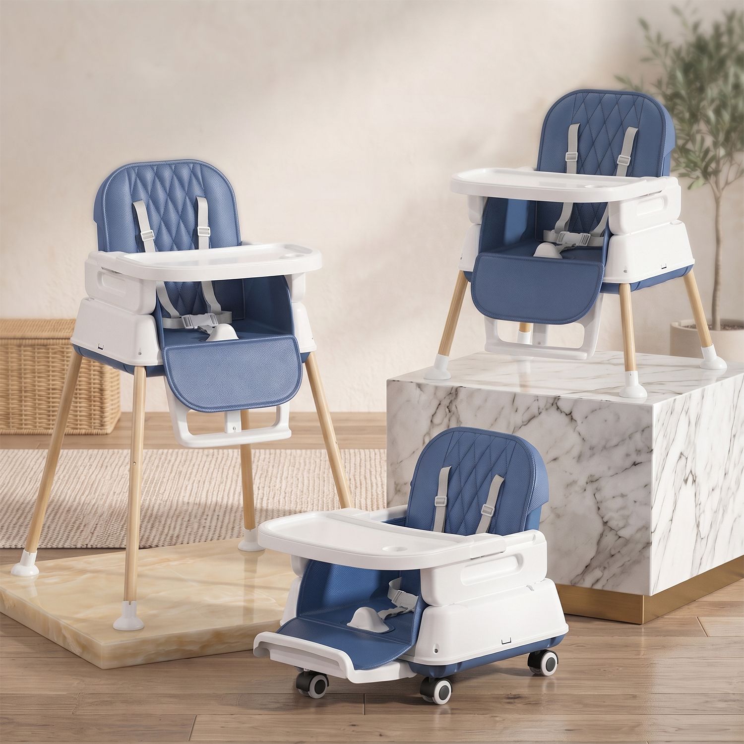 7-in-1 Convertible Baby High Chair for Feeding & Dining | 5-Point Safety Harness-image-39