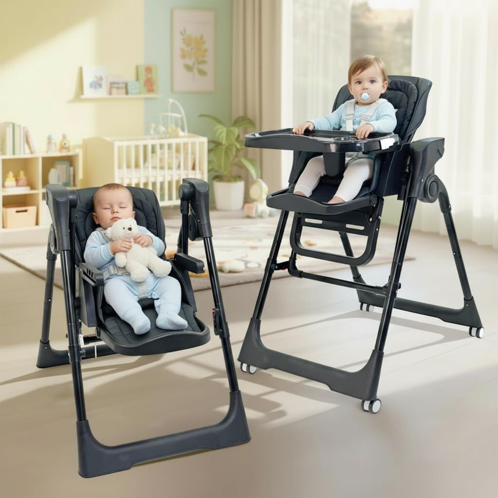 Baby High Chair for kids, Automatic Swing Cradle Adjustable Backrest & Footrest-image-43