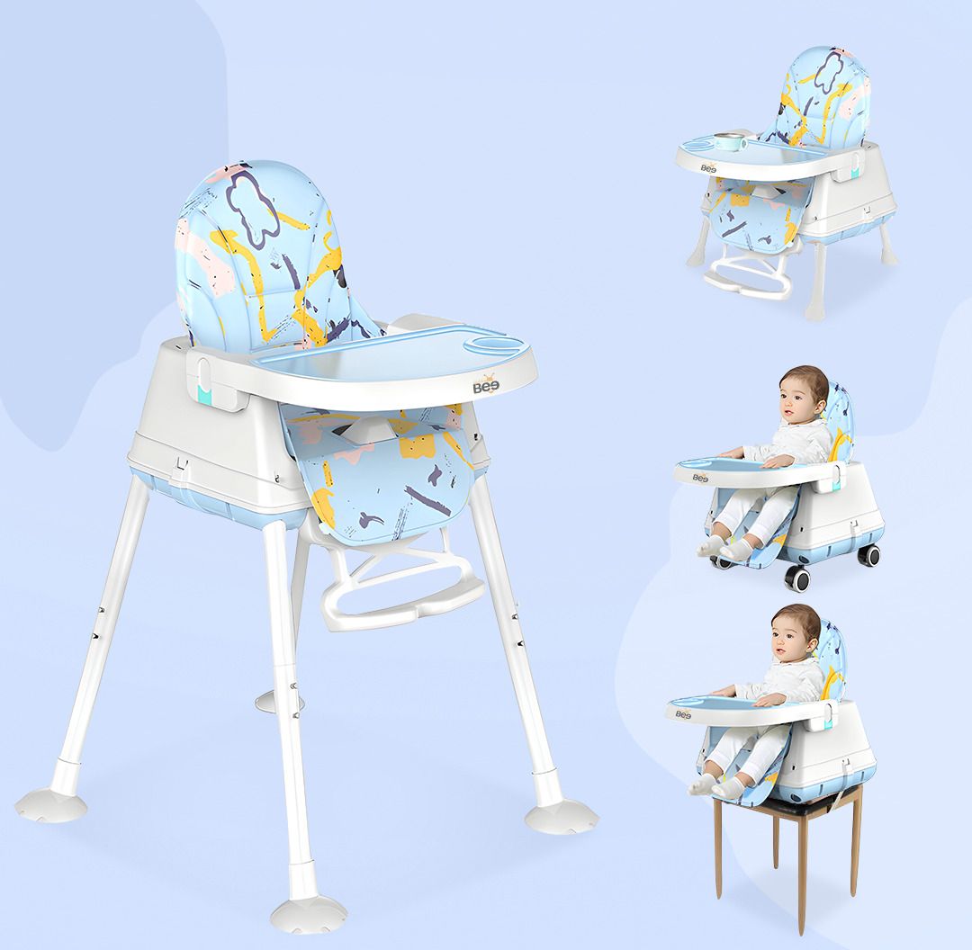 Deluxe 4 in 1 Baby High Chair, Feeding Seat,Tray, Wheels, Cushion Seat,0-3 years-image-20