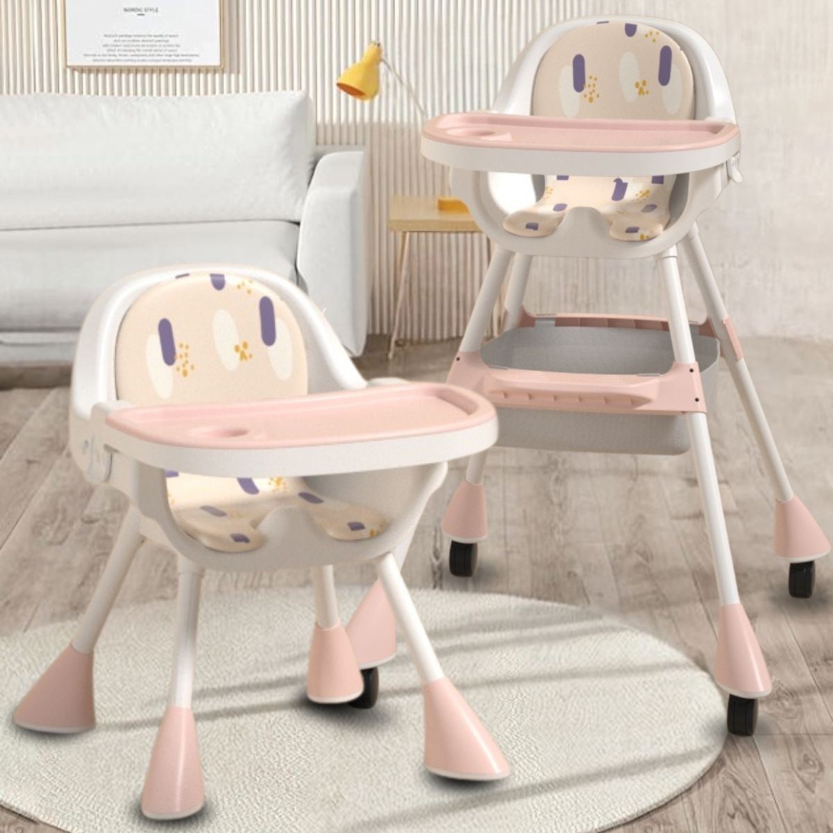 3-in-1 Convertible High Chair for Kids - Trendy Design, Adjustable, Foldable