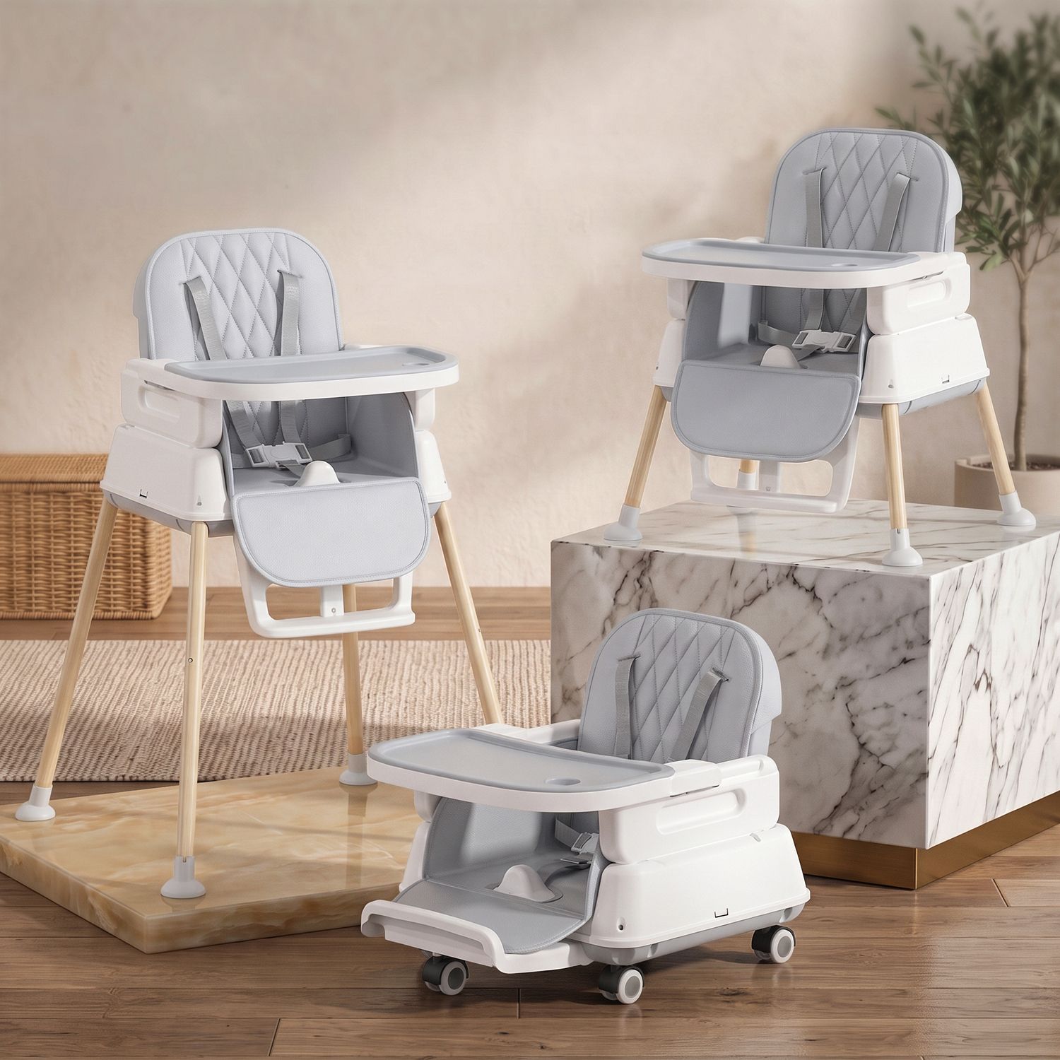 7-in-1 Convertible Baby High Chair for Feeding & Dining | 5-Point Safety Harness-image-40