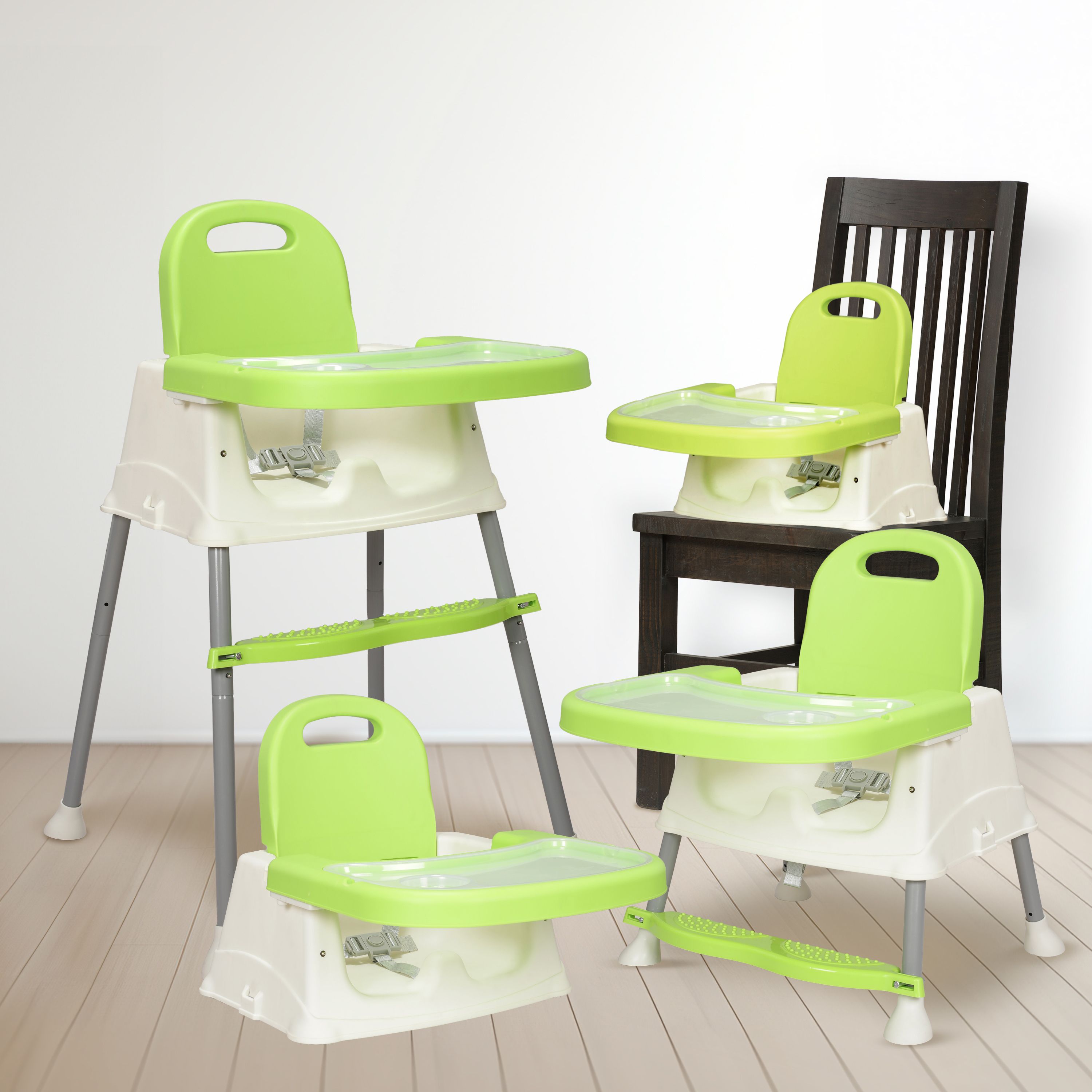 4-in-1 Convertible Baby High Chair with Footrest, Low Chair & Booster Seat