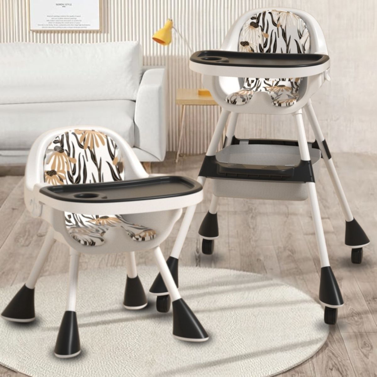 3-in-1 Convertible High Chair for Kids - Trendy Design, Adjustable, Foldable