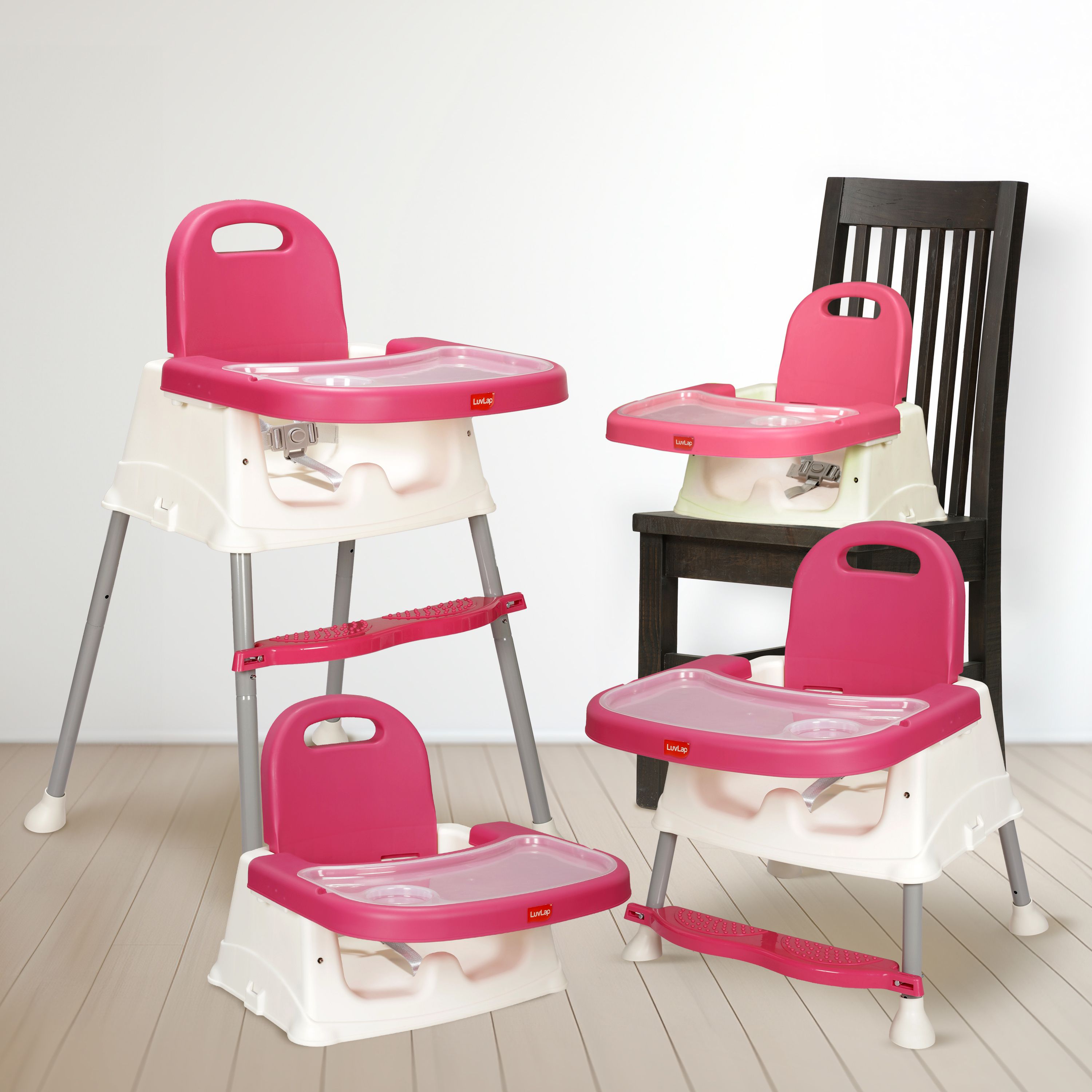4-in-1 Convertible Baby High Chair with Footrest, Low Chair & Booster Seat