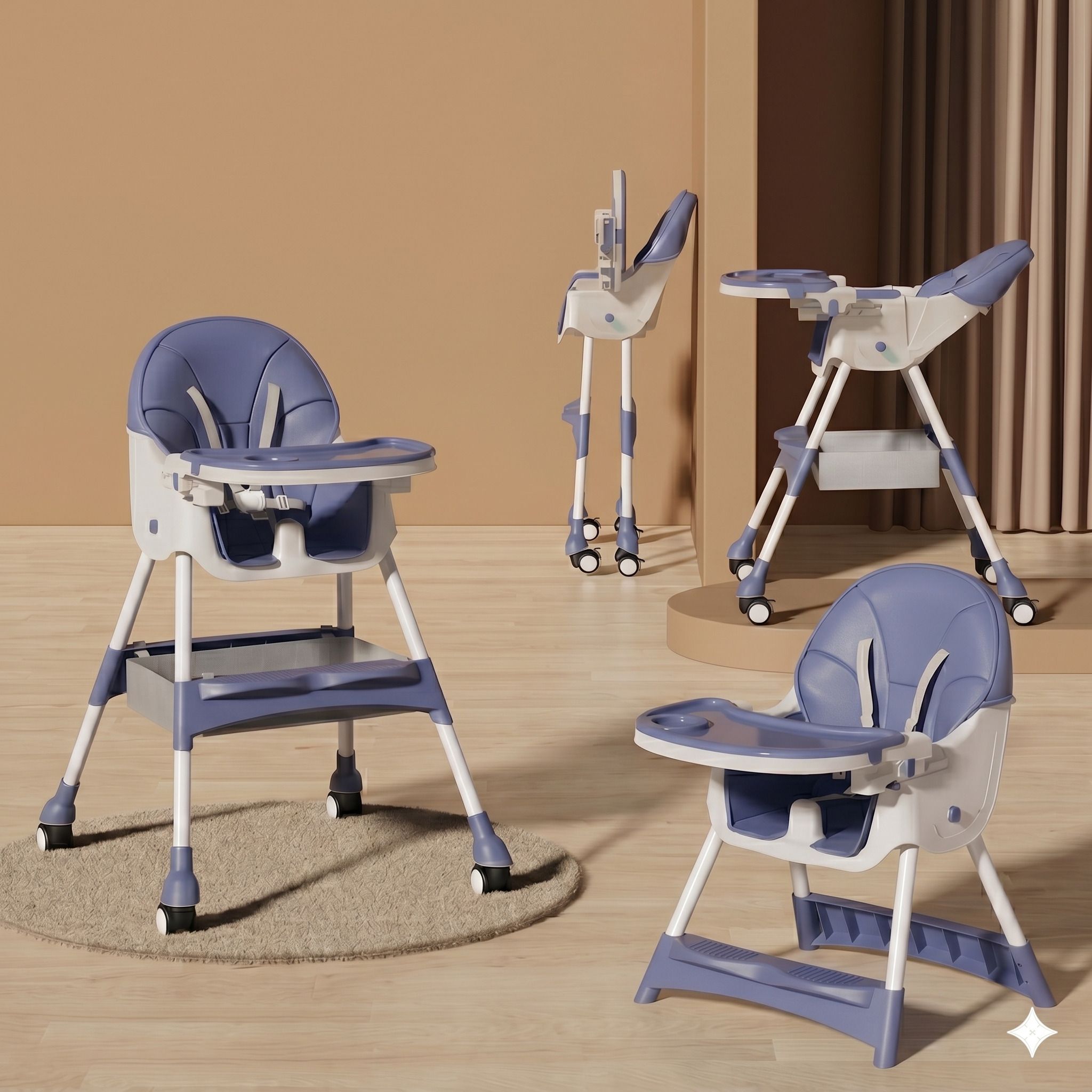 Baby High Chair with reclining seat, foldable with wheels-image-44