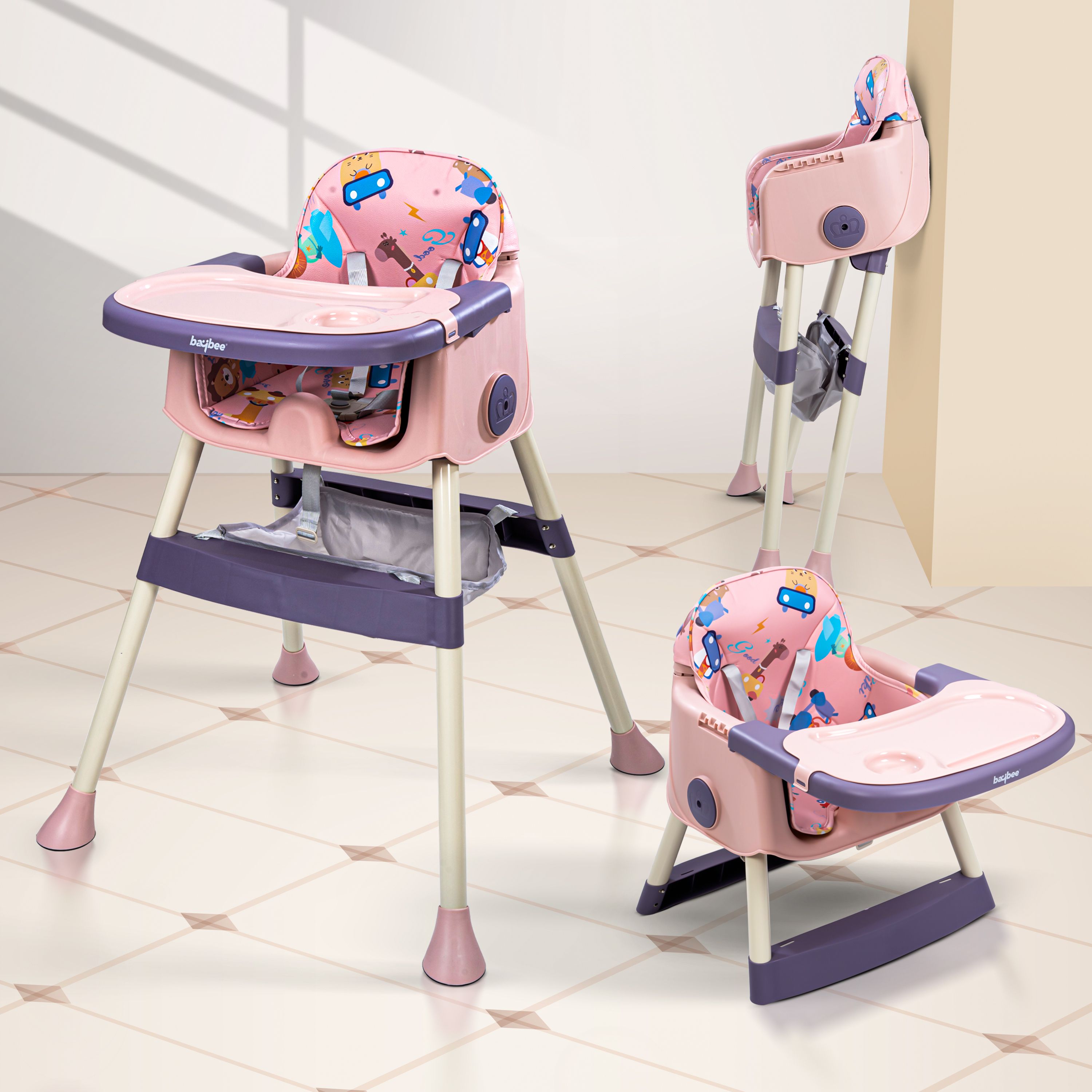 2 in 1 Baby High Chair for Kids with 2 Height Adjustable & Footrest & Basket