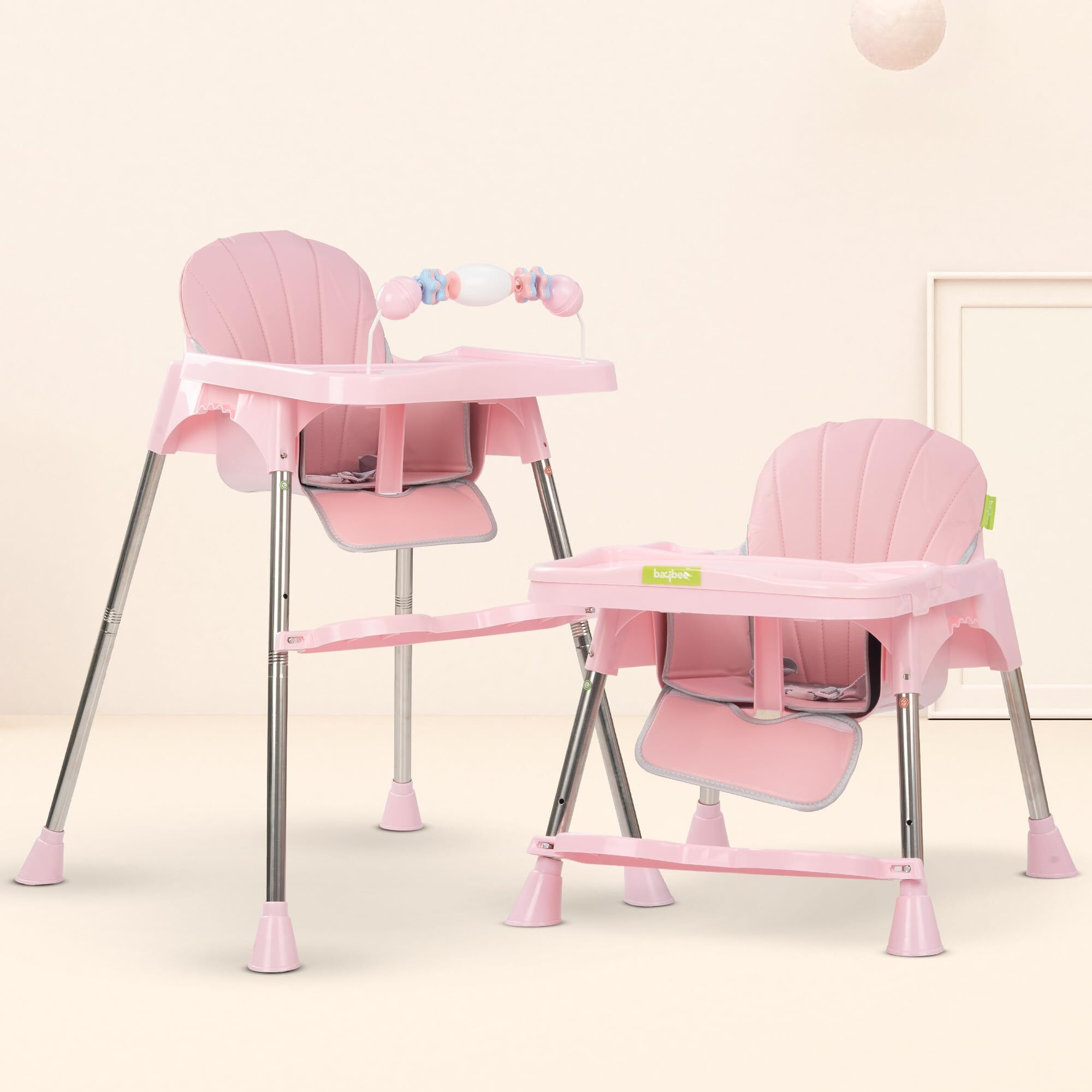 baybee 3 in 1 Invictus Convertible High Chair for Kids with Adjustable Height and Footrest, Baby Toddler Feeding Booster Seat with Tray, Safety Belt and Cushion, Boys Girls 6 Months to 3 Years (Pink)-picture-38