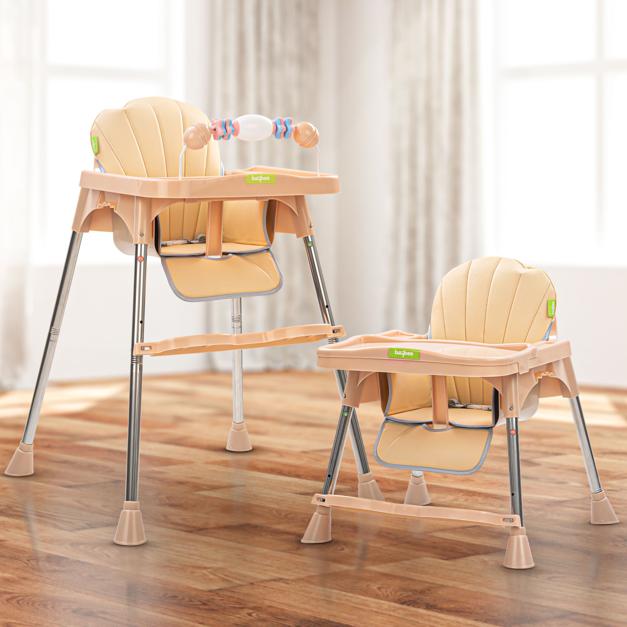 baybee 3 in 1 Invictus Convertible High Chair for Kids with Adjustable Height and Footrest, Baby Toddler Feeding Booster Seat with Tray, Safety Belt and Cushion, Boys Girls 6 Months to 3 Years (Beige)-picture-39