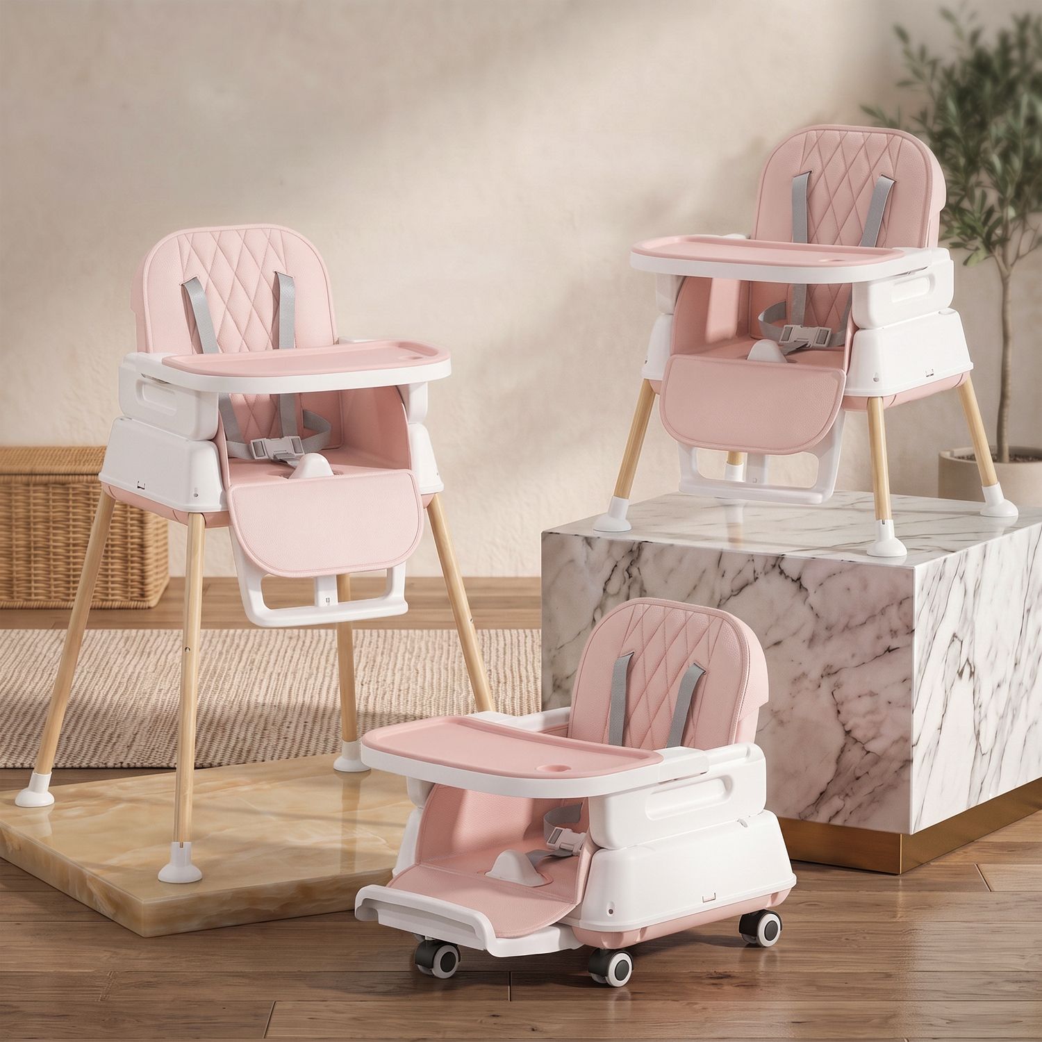 7-in-1 Convertible Baby High Chair for Feeding & Dining | 5-Point Safety Harness-image-38