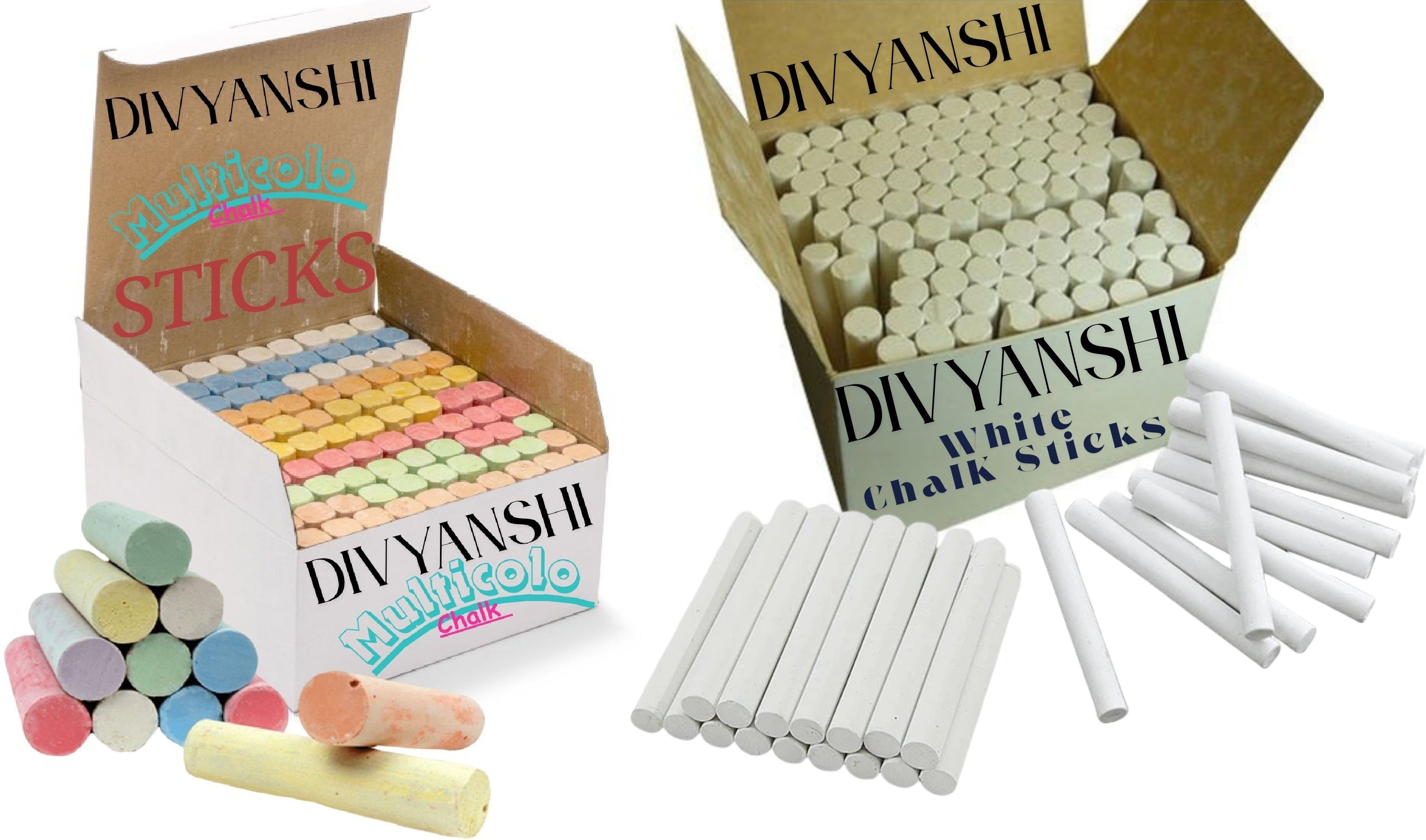 divyanshi 50 White and 50 Multicolor Chalk Sticks | Dustless Writing Chalk Sticks For School, Office, Class And Home Use Blackboards, Greenboards and Cement Floors Easy Writing-picture-20