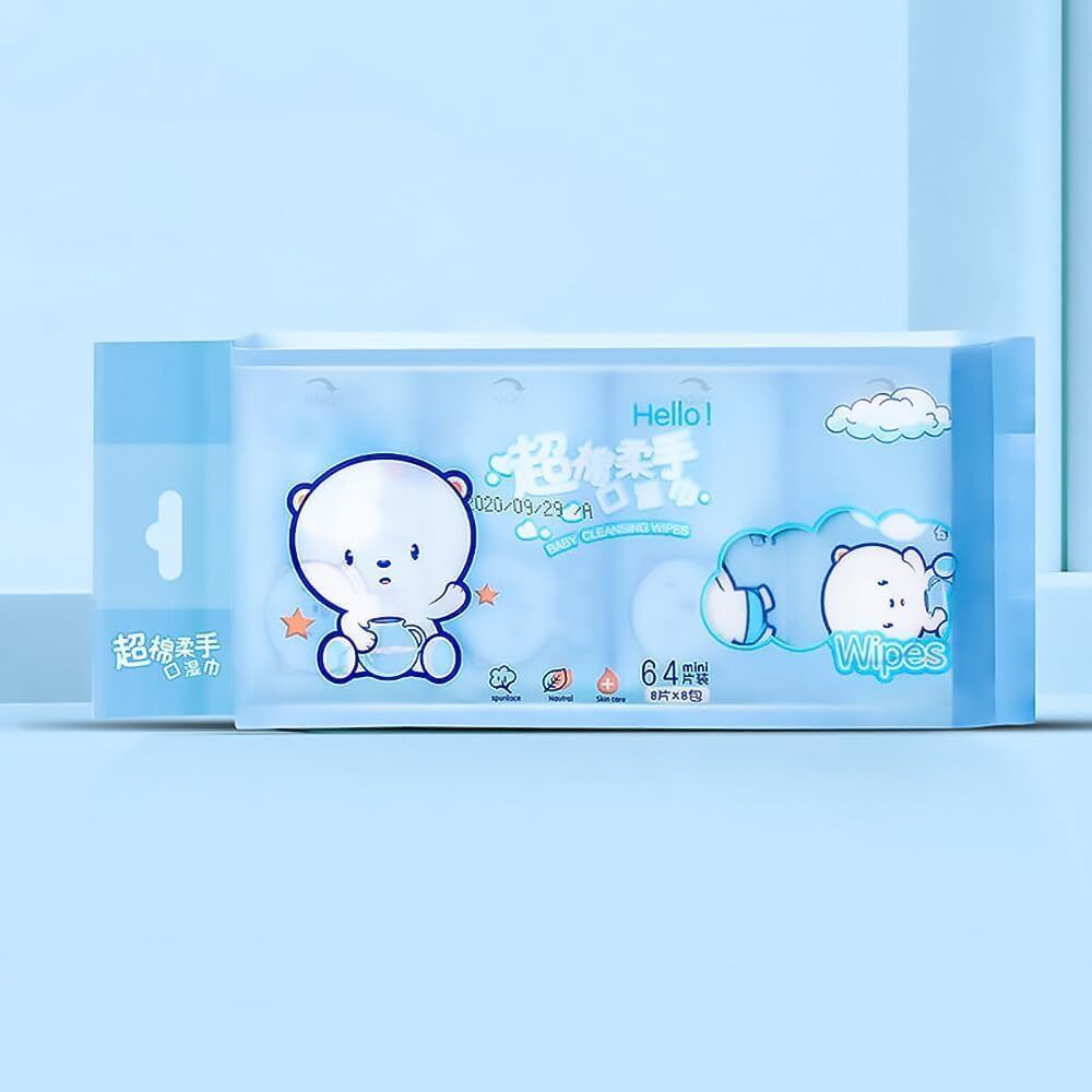 1 Pack (8pcs x 8pack) Mini Wet Wipes, Pocket Tissue Papers, Paper Napkin Wipe Warmer