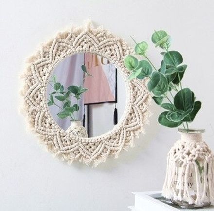 Saaz macrame Wall hanging mirror home decor items for living room bedroom White Changing Table-picture-31