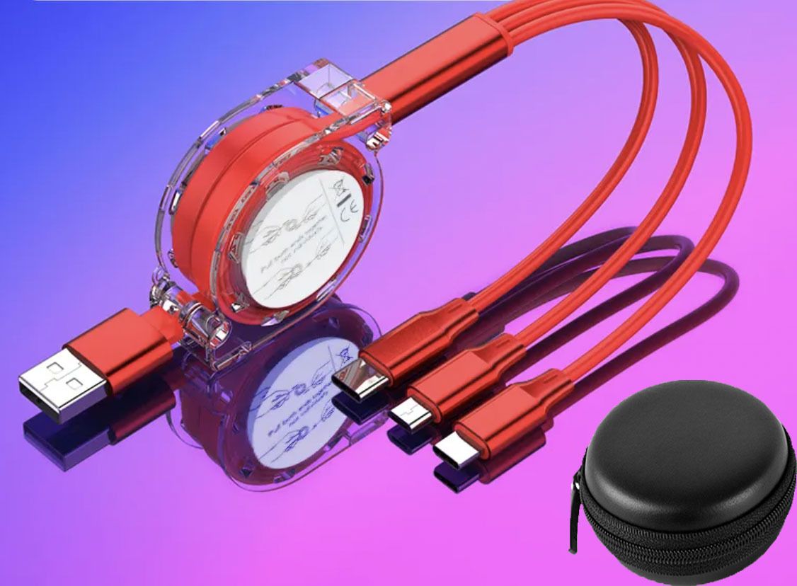 Huntindia Retractable Portable 3 in 1 Cable+Pouch USB Multiple Charging Cord Cable Charging Pad-picture-47