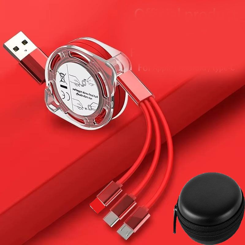 Huntindia Triple-in-One Charging Cable Retractable USB Charger Multi Charging Cable +Pouch Charging Pad-picture-16